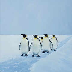 Obraz premium Winter March of Emperor Penguins on Frozen Tundra