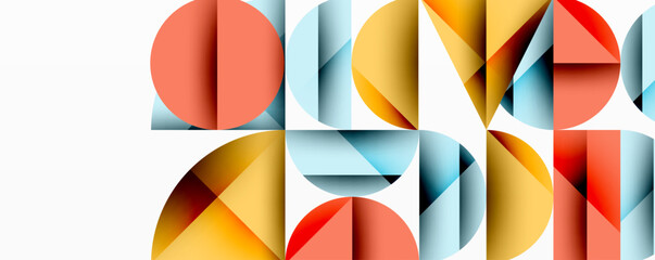 Abstract geometric pattern with intersecting circles and triangles in gradients. The high-contrast composition creates depth and a dynamic, modern aesthetic