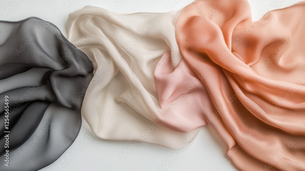 Leinwandbilder Soft flowing silk fabrics arranged elegantly on a neutral background with soft lighting for styling and design inspiration. Generative AI