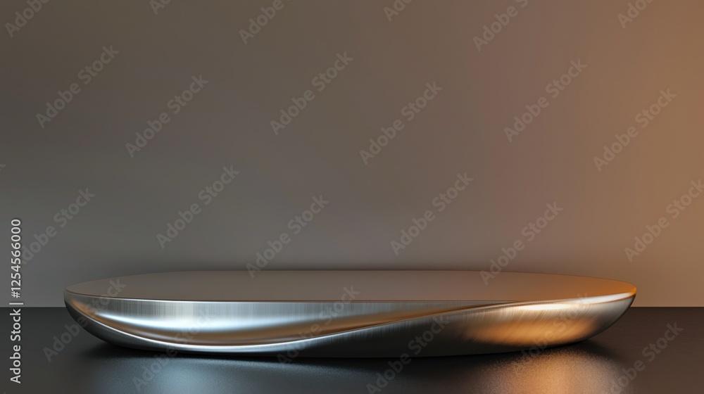 Poster elegant silver podium on dark surface for product display with soft lighting and modern style