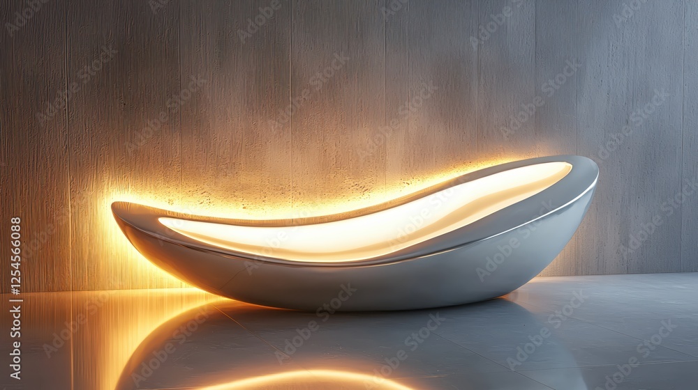Poster modern illuminated bench in minimalist interior design with warm lighting and subtle reflections