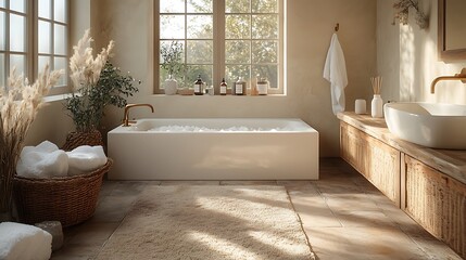 Sophisticated bathroom space with a neutral color scheme mocha mousse walls and rustic brass hardware