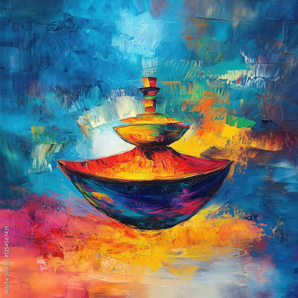 Poster vibrant artistic impression of abstract colorful bowls on a textured canvas backdrop