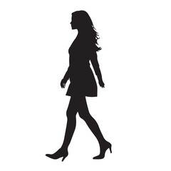 Long-Haired Woman Walking in Side View – Vector Illustration