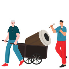 Men Beating Mosque Drum Illustration