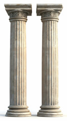 Twin classical columns, isolated, white background, architectural design