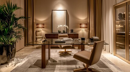 Fototapeta premium Elegant Modern Office Interior with Stylish Furniture and Decor