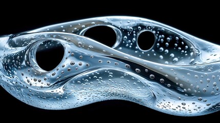 Obraz premium Abstract blue glass sculpture, dark background, design concept, 3D render