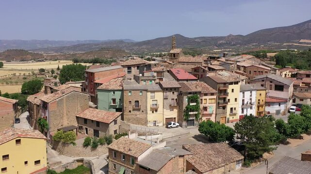 Drone photo of Figuerola d'Orcau, small town in comarca of the Pallars Jussa, Catalonia, Spain.