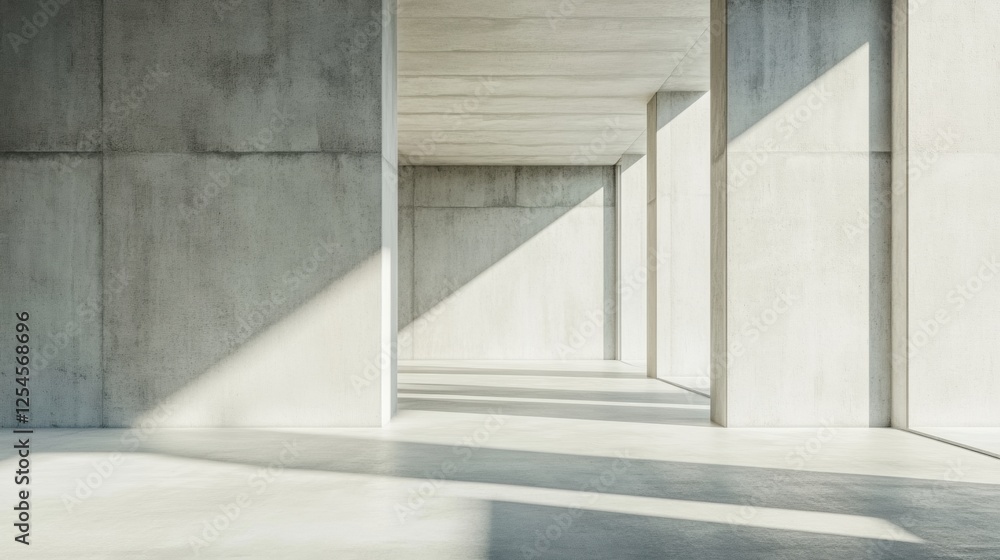Poster Minimalist concrete texture background with lines and shadows creating a tranquil atmosphere in an open space. Generative AI