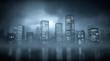 Illuminating cityscape at dusk, a breathtaking view of urban skyline with majestic skyscrapers and modern architecture