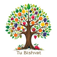 Vibrant illustration captures the spirit of Tu Bishvat, the Jewish holiday celebrating trees