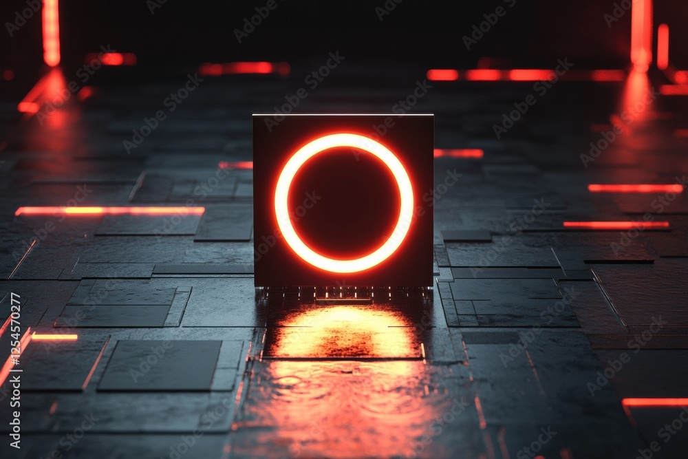 Leinwandbilder Microchip with glowing ring design in a futuristic digital environment with modern lighting effects. Generative AI