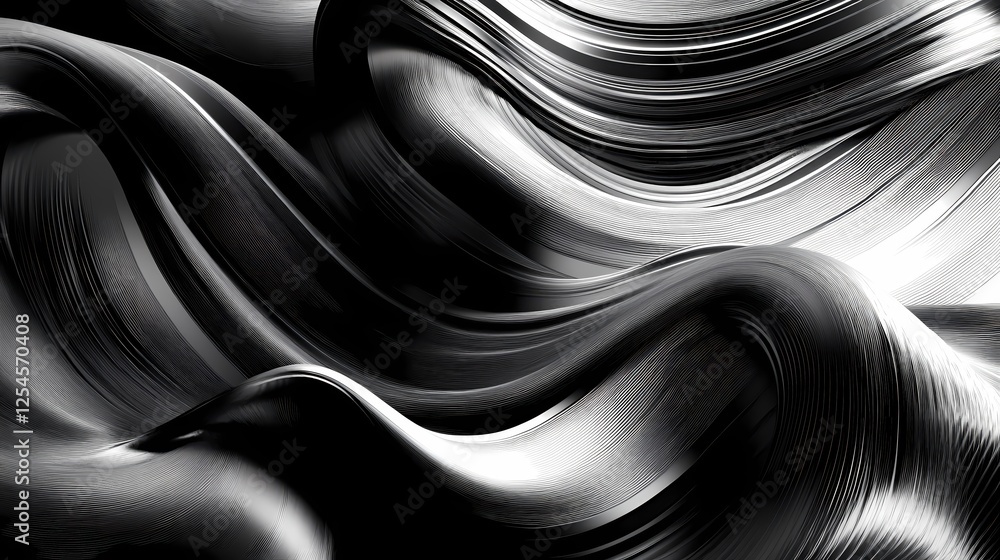 Aufkleber abstract silver and black waves background with metallic texture for modern design element