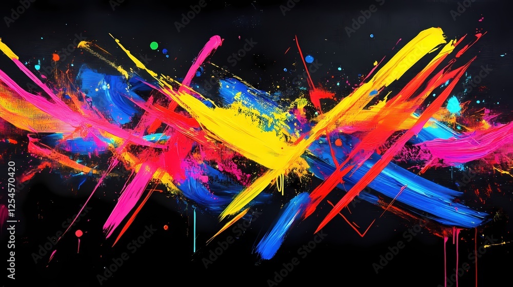 Fototapete Vibrant brushstrokes dance across a dark canvas creating a dynamic and colorful abstract expression
