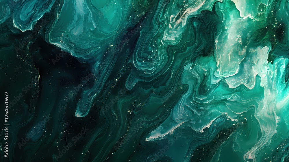 Aufkleber elegant emerald fluid art with gold accents creating a luxurious and captivating design