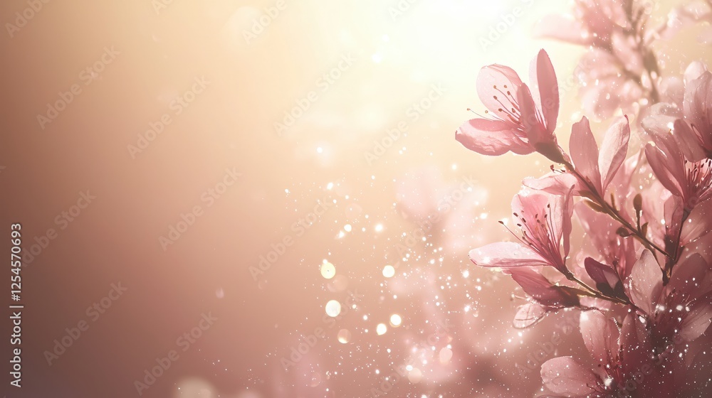 Poster delicate pink azalea blossoms in soft light with bokeh for a dreamy spring background
