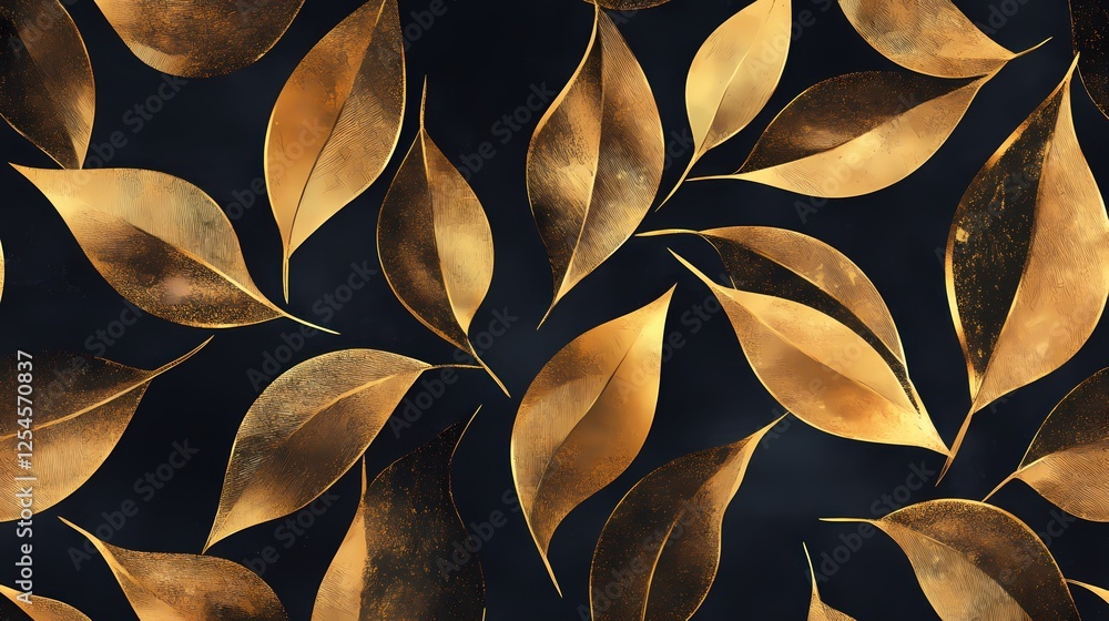 Poster elegant golden leaves on dark background creating a luxurious and artistic floral pattern