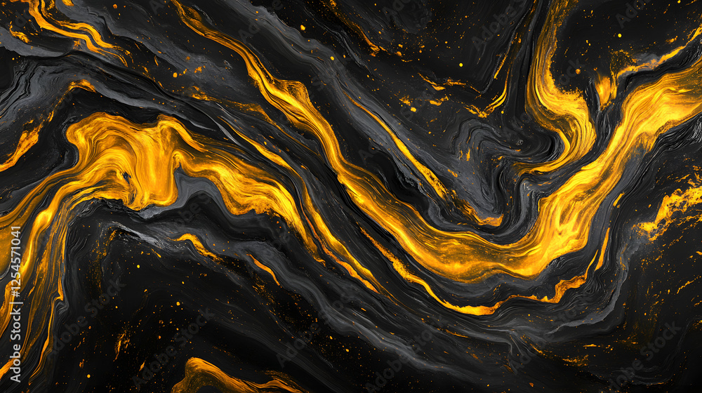 Poster black and yellow abstract background with swirls and patterns in vibrant colors creating a dramatic 