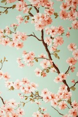 Cherry blossoms in full bloom, pastel background for spring, wall art, stationery