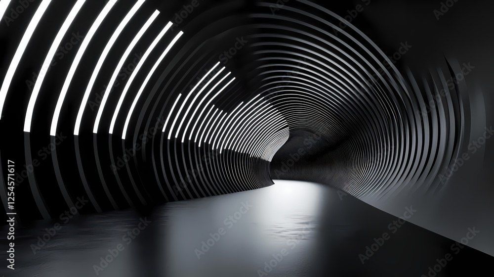 Poster Abstract illuminated tunnel with circular lines and reflective floor creating a futuristic mood