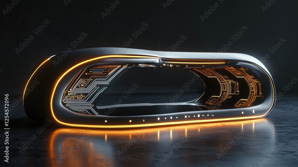 Leinwandbilder futuristic glowing structure with circuit board design on dark concrete surface backdrop