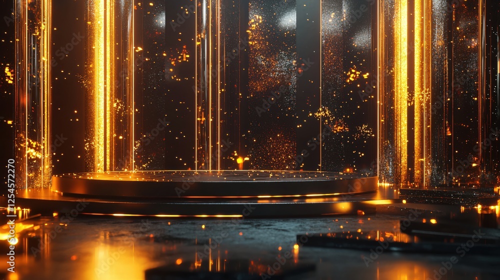 Aufkleber Elegant stage with golden lights and sparkles for product showcase or presentation event