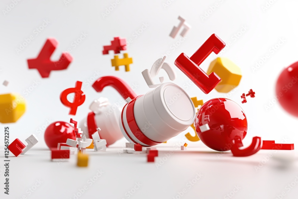 Poster Abstract geometric shapes in vibrant colors on a clean white background creating a dynamic scene