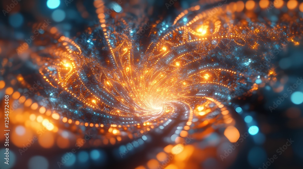 Fototapete Abstract cosmic vortex of glowing particles in orange and blue creating a dynamic energy flow