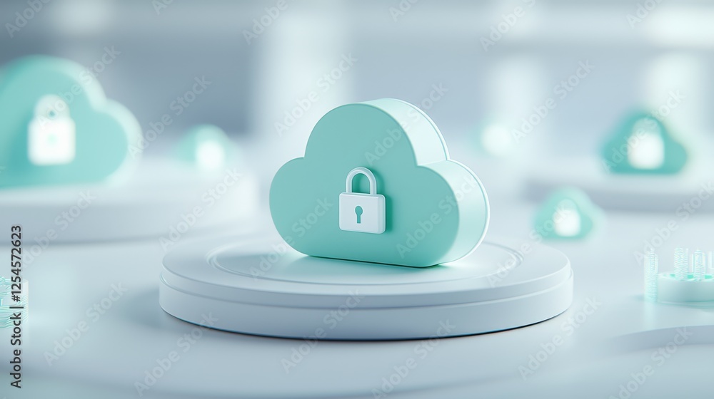 Poster enhanced cloud security, data protection and access control with padlock iconography symbolizing sec