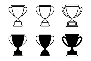 Trophy Icons Set - Line and Solid Winner Cup Collection Vector