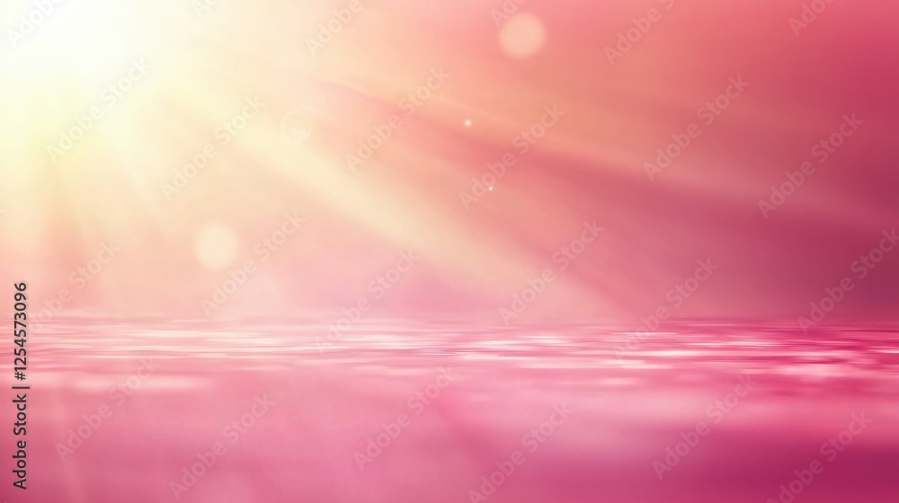 Poster Ethereal pink light streams across a serene water surface creating a dreamy and peaceful scene