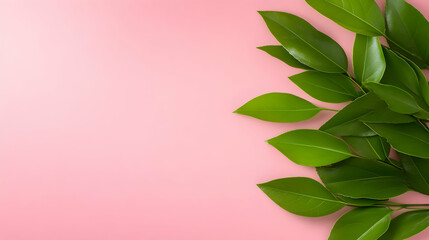 Fototapeta premium Green Leaves on Pink Background Illustration