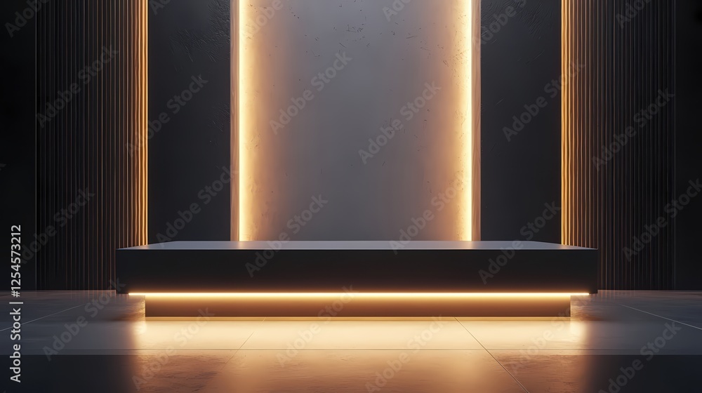 Poster modern minimalist exhibition stage with glowing light elegant background for product display