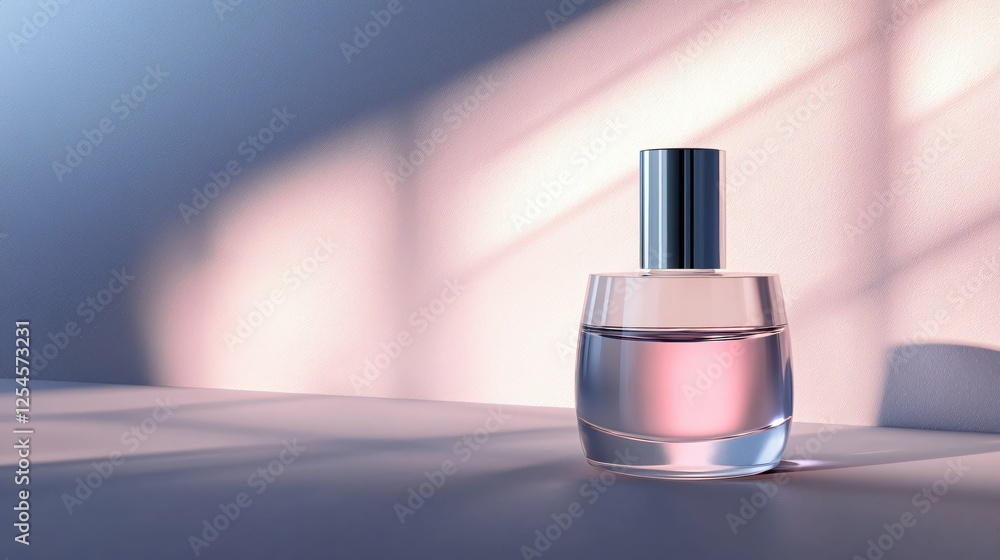 Poster elegant perfume bottle on a surface with soft light and shadow creating a minimalist aesthetic