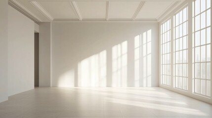 Obraz premium Bright Empty Room with Large Windows and Soft Natural Light