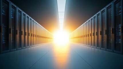 Sunlit server room, advanced technology and network infrastructure for powerful connectivity