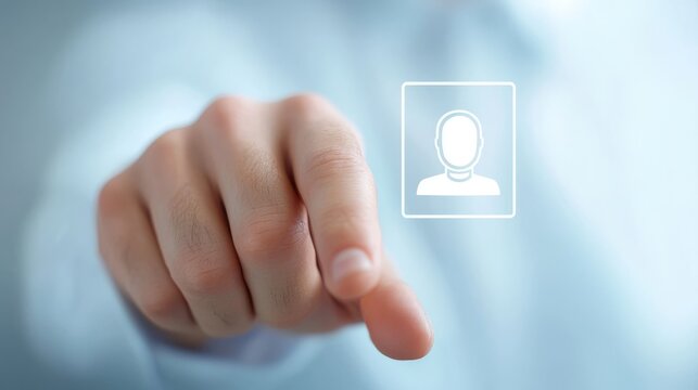 Person activating user icon button, accessing profile, settings or account management features for personalized digital experience.