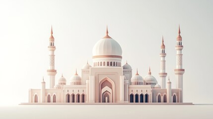 Naklejka premium A simple, stylized illustration of Madinah's mosque, isolated on a white background with soft colors