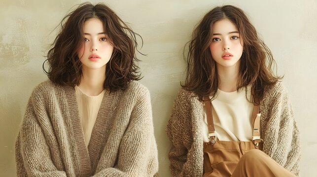 Cozy and Timeless Fashion Featuring Chic Cardigan and Relaxed Pants   A portrait showcasing a model wearing a warm knit cardigan and comfortable pants in a minimalist natural lighting setting