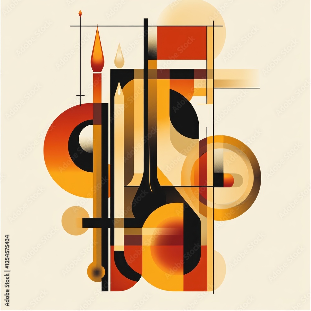 Poster Geometric composition of warm colors with circles and lines creating a modern abstract design