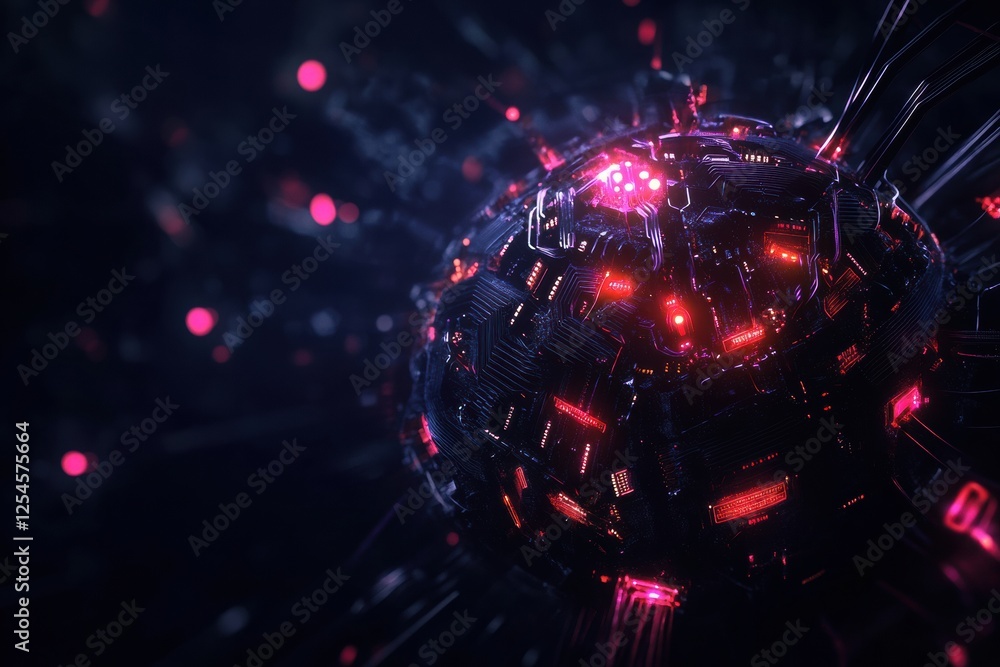 Poster abstract digital brain featuring glowing circuits in an intricate network illuminated by vibrant col