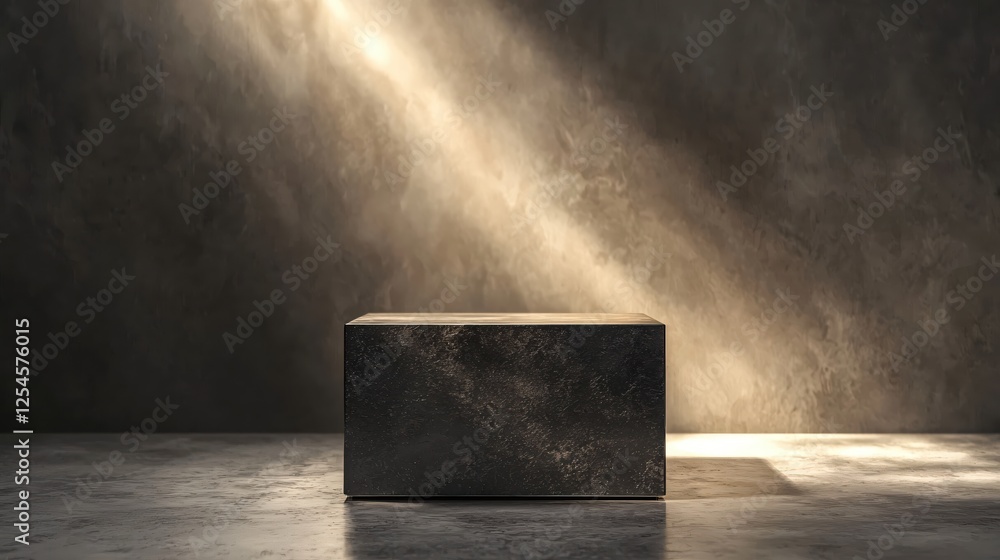 Fototapete abstract minimalist cube on concrete surface illuminated by soft light rays studio shot
