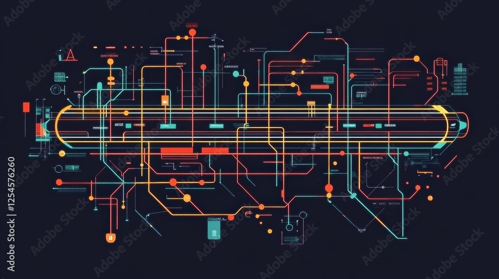 Fototapete Detailed layout of a subway metro system with an underground transport map featuring various routes and connections. Generative AI