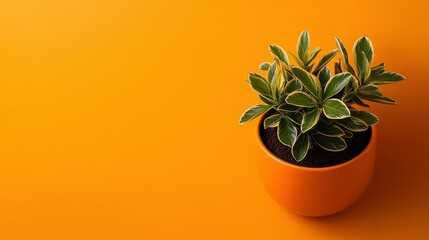 Vibrant Green Plant in Orange Pot on Bright Yellow Background