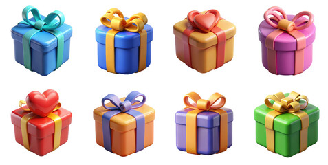 PNG 3d collection of gif box, in cartoon style minimal on transparent background, isolate