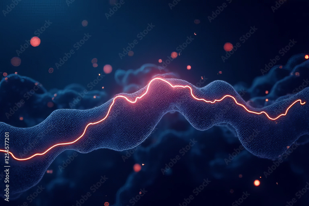 Wall mural abstract digital wave with glowing lines and particles in dark background