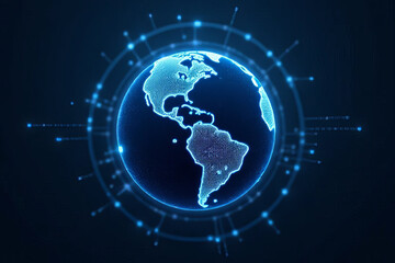 Obraz premium glowing digital globe representing Americas with network connections