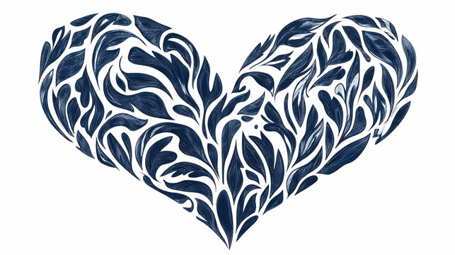 Navy floral heart design, white background, print