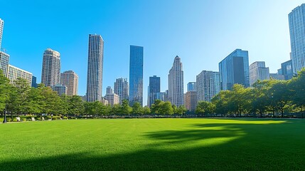 Obraz premium Urban Oasis: Chicago Skyline and Lush Green Park